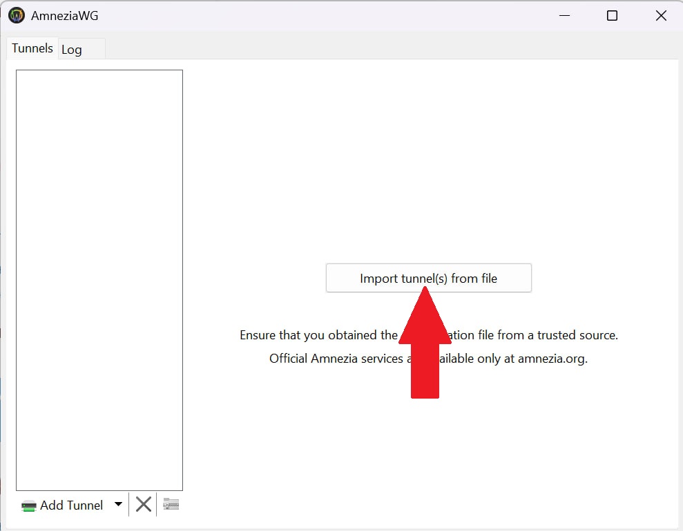 Windows: импорт туннеля из файла
